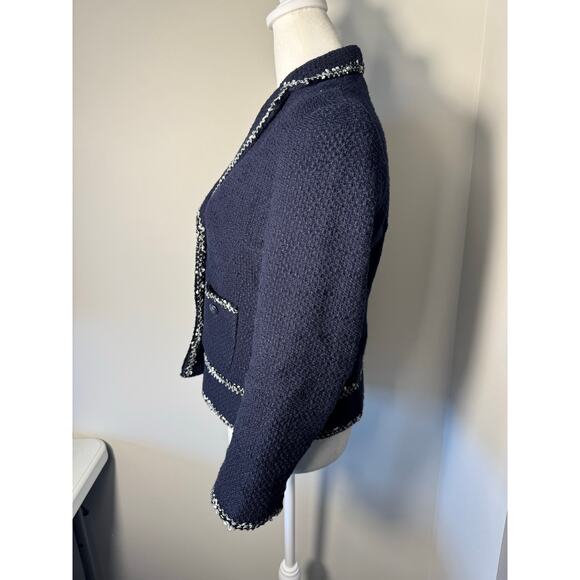 Talbots Navy Blue Tweed Blazer Jacket Size 4P - Picture 4 of 8